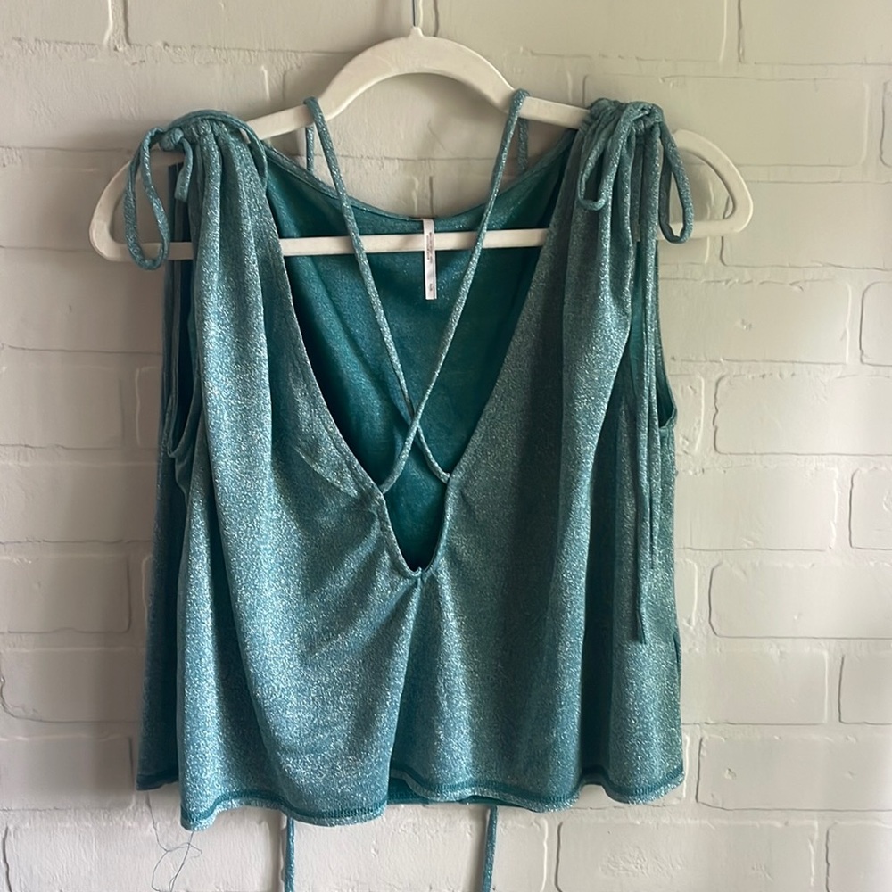 Free People Top in Turquoise Glitter: Small